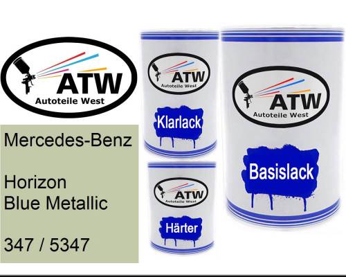 Mercedes-Benz, Horizon Blue Metallic, 347 / 5347: 500ml Lackdose + 500ml Klarlack + 250ml Härter - Set, von ATW Autoteile West.